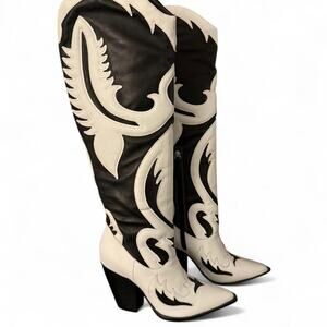 SCHUTZ Woody Up Cowboy Boot in Black & White (size 8)
